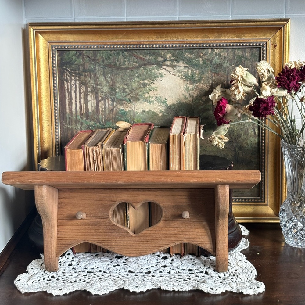 Rustic Heart Cutout Wooden Wall Shelf - Natural Wood